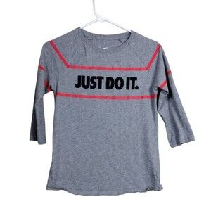 The Nike Tee Junior Small Gray Athletic Jersey Cut 3/4 Sleeve Cotton Just Do It